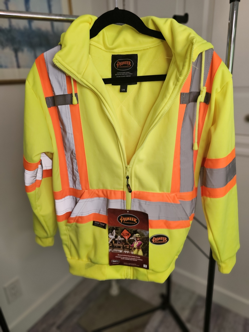 PIONEER Hi-Viz Safety Hoodie in Neon Yellow And Orange Safety Stripes.